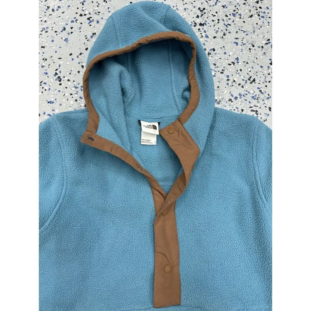 The North Face Men's Size S Blue/Brown Carbondale 1/4 Snap‎ Fleece Hoodie Used